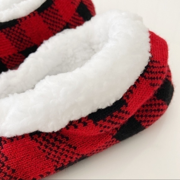 Lumberjack Red Plaid Sherpa Lined Novelty Unisex Slipper Socks Size 9/10 - Picture 4 of 10